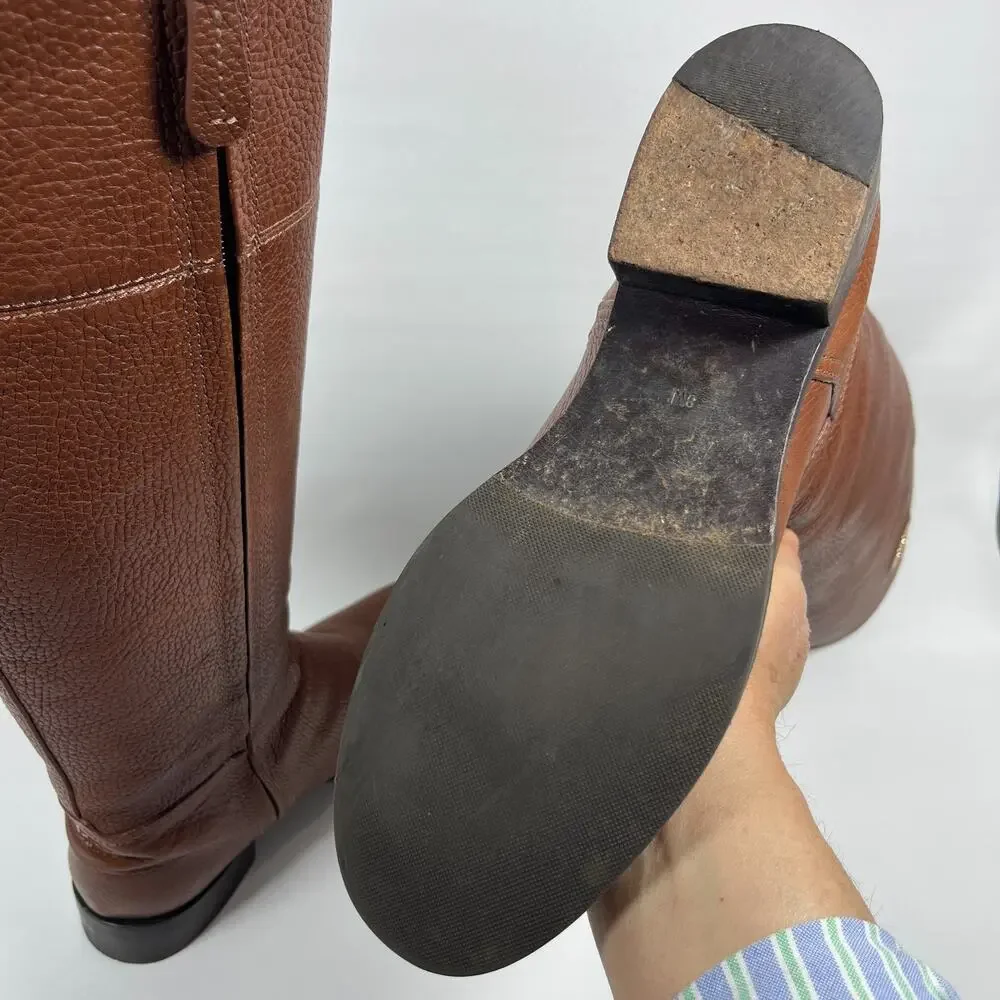 TORY BURCH Boots Womens 8M Junction Riding Equestrian Pebble Leather Brown